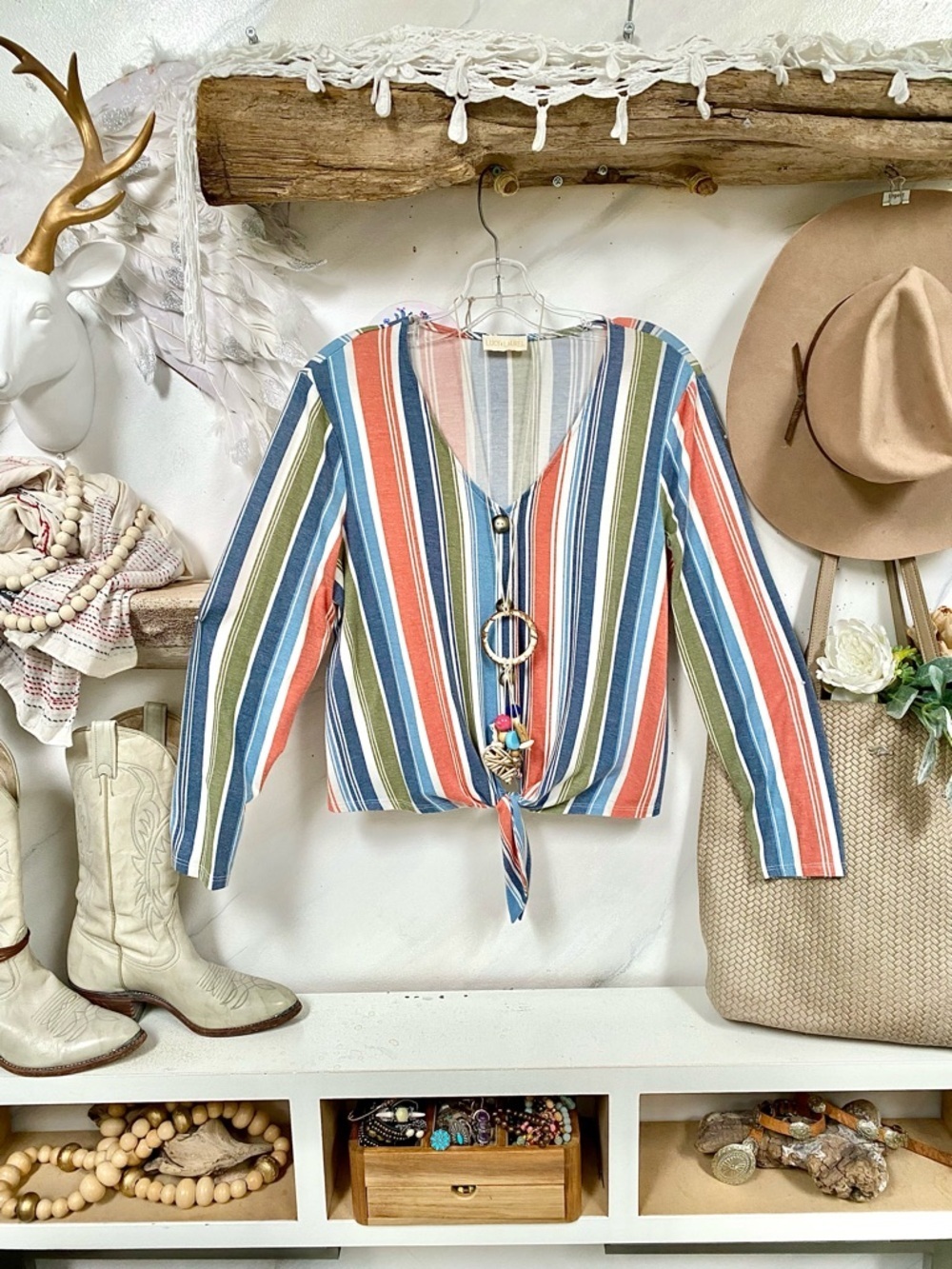 Anthropologie LUCY & Laurel stripe shirt w front know hippy mid century vibe